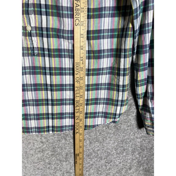 J Crew Long Sleeve Plaid Popover 3/4 Button Shirt Womens Size Medium Pocket - Picture 13 of 14
